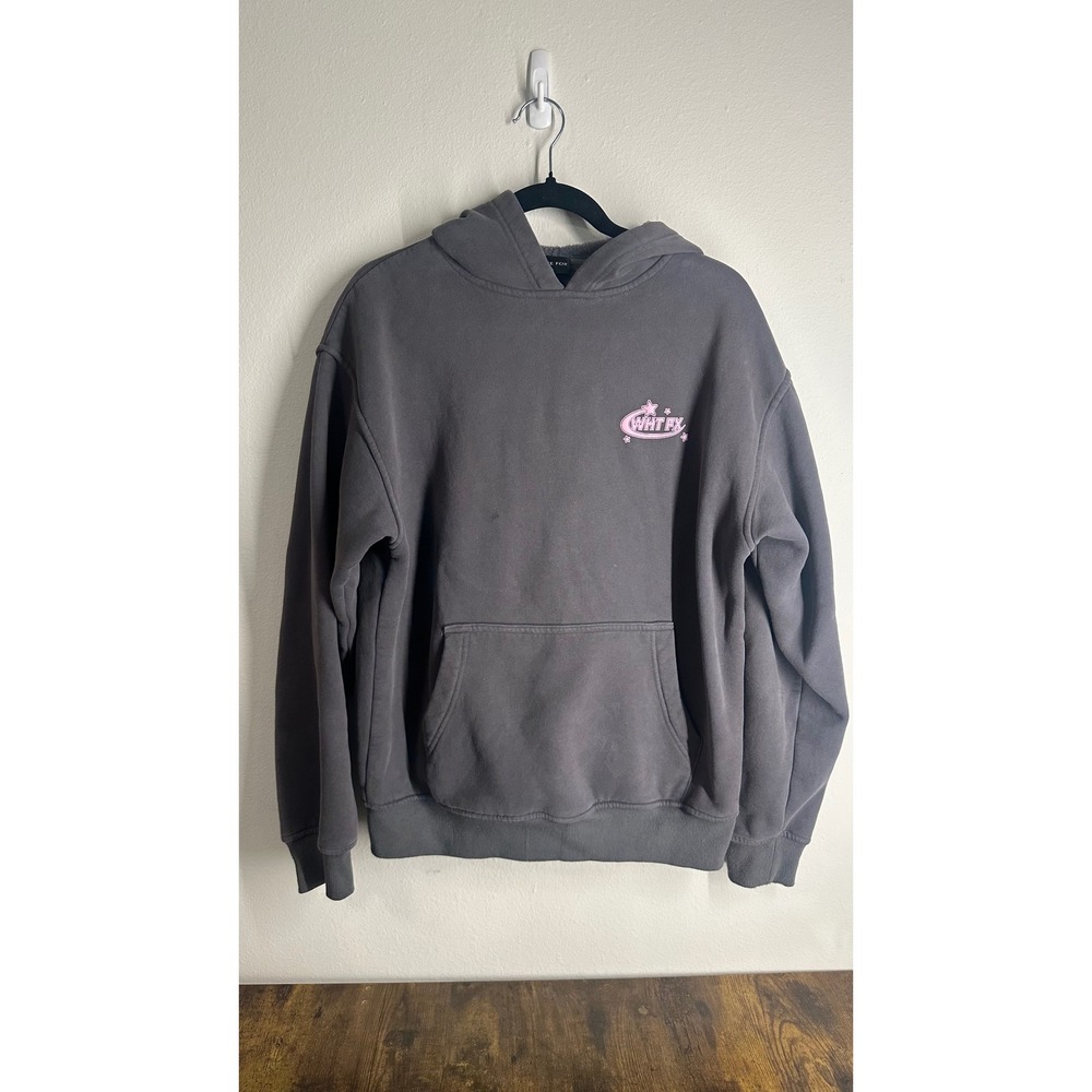 White Fox Boutique Charcoal Grey Pink Star Logo Oversized Hoodie S/M